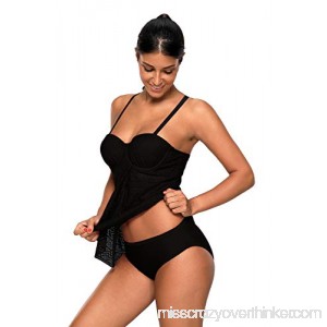 FlyMaff Lace Flyaway Underwired Tankini Bathing Suit for Women Black B07G4H1XN7